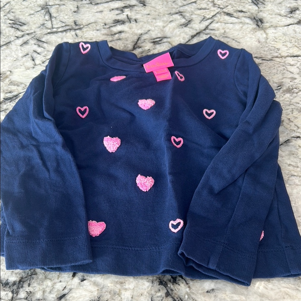 Navy Blue Kids Shirt with Pink Hearts
